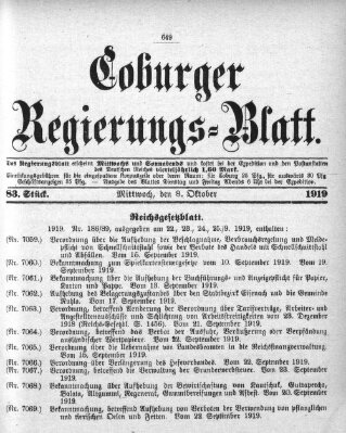 Coburger Regierungs-Blatt Mittwoch 8. Oktober 1919