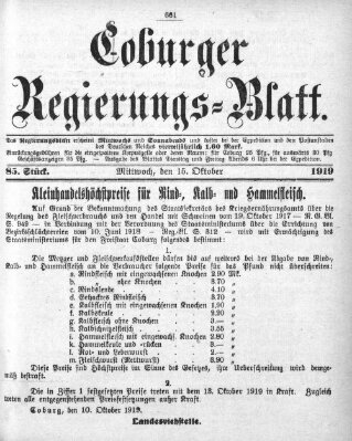 Coburger Regierungs-Blatt Mittwoch 15. Oktober 1919