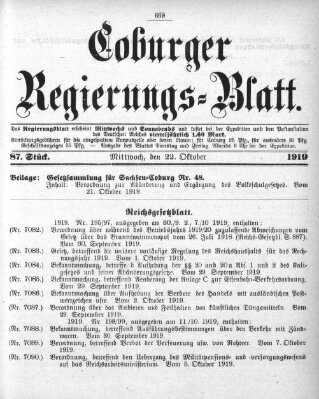 Coburger Regierungs-Blatt Mittwoch 22. Oktober 1919