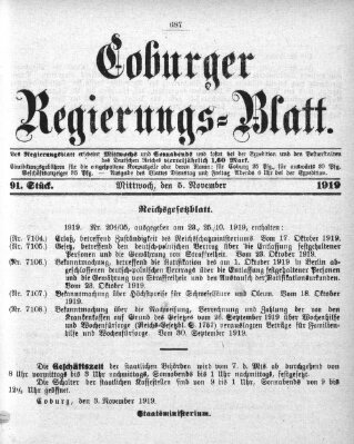 Coburger Regierungs-Blatt Mittwoch 5. November 1919