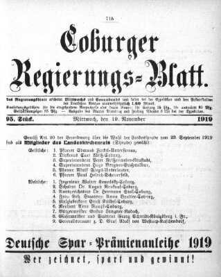 Coburger Regierungs-Blatt Mittwoch 19. November 1919