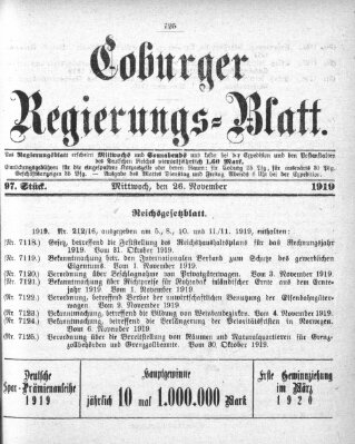 Coburger Regierungs-Blatt Mittwoch 26. November 1919