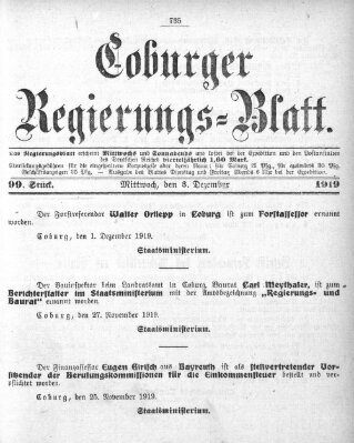 Coburger Regierungs-Blatt Mittwoch 3. Dezember 1919