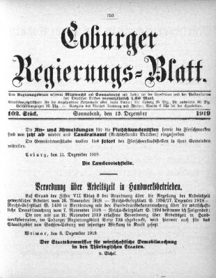 Coburger Regierungs-Blatt Samstag 13. Dezember 1919