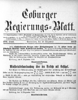 Coburger Regierungs-Blatt Samstag 20. Dezember 1919