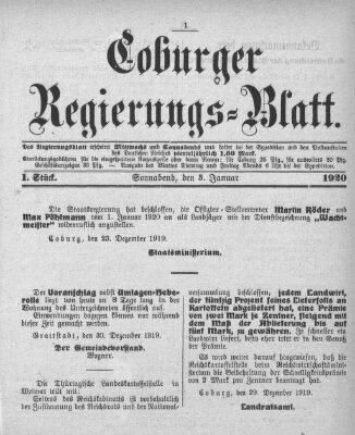 Coburger Regierungs-Blatt Samstag 3. Januar 1920