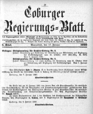 Coburger Regierungs-Blatt Samstag 17. Januar 1920