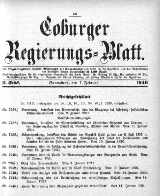 Coburger Regierungs-Blatt Samstag 7. Februar 1920