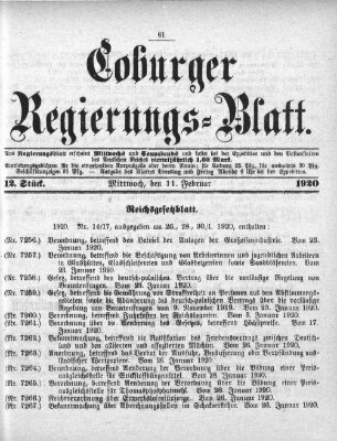 Coburger Regierungs-Blatt Mittwoch 11. Februar 1920