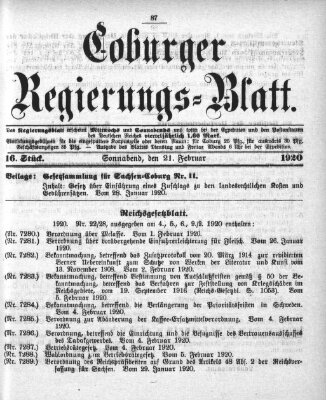 Coburger Regierungs-Blatt Samstag 21. Februar 1920