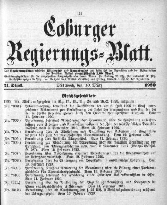 Coburger Regierungs-Blatt Mittwoch 10. März 1920