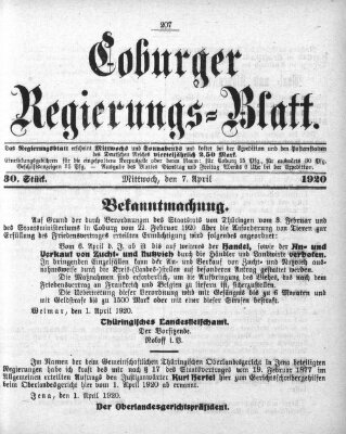 Coburger Regierungs-Blatt Mittwoch 7. April 1920