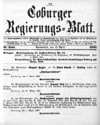 Coburger Regierungs-Blatt Samstag 10. April 1920