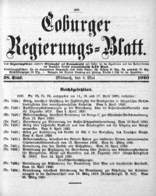 Coburger Regierungs-Blatt Mittwoch 5. Mai 1920