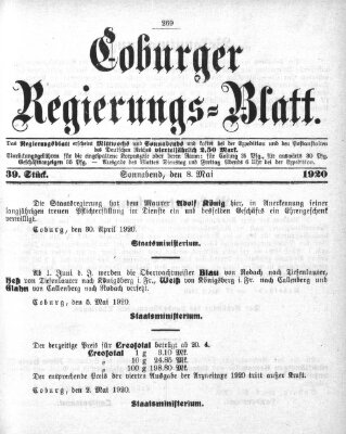 Coburger Regierungs-Blatt Samstag 8. Mai 1920