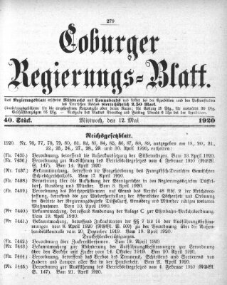 Coburger Regierungs-Blatt Mittwoch 12. Mai 1920