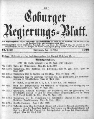 Coburger Regierungs-Blatt Mittwoch 19. Mai 1920