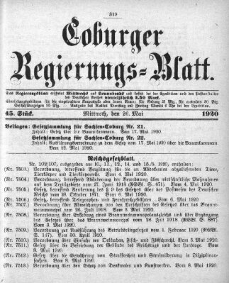 Coburger Regierungs-Blatt Mittwoch 26. Mai 1920