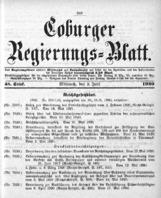 Coburger Regierungs-Blatt Mittwoch 2. Juni 1920