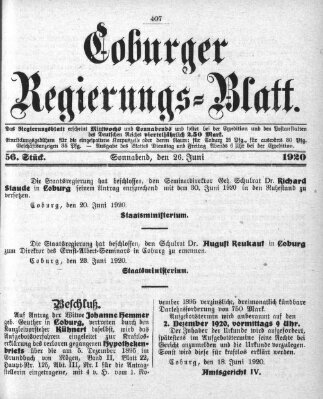 Coburger Regierungs-Blatt Samstag 26. Juni 1920