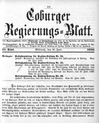 Coburger Regierungs-Blatt Mittwoch 30. Juni 1920