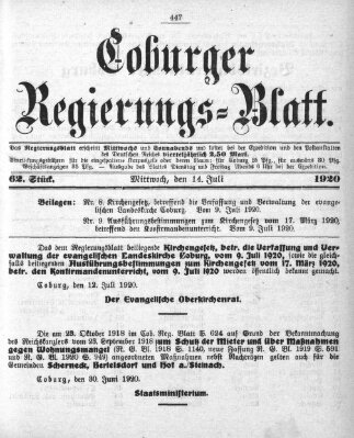 Coburger Regierungs-Blatt Sonntag 4. Juli 1920