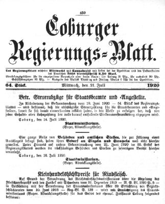 Coburger Regierungs-Blatt Mittwoch 21. Juli 1920