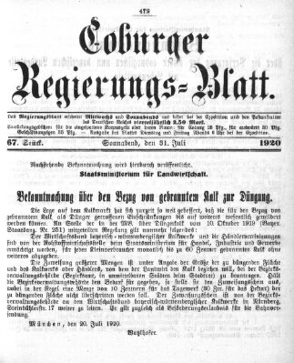 Coburger Regierungs-Blatt Samstag 31. Juli 1920