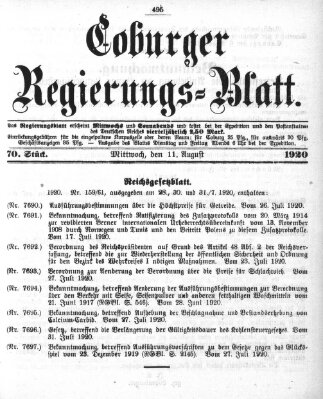 Coburger Regierungs-Blatt Mittwoch 11. August 1920