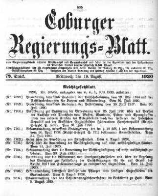 Coburger Regierungs-Blatt Mittwoch 18. August 1920