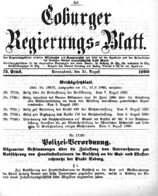 Coburger Regierungs-Blatt Samstag 21. August 1920