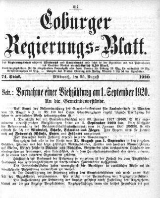 Coburger Regierungs-Blatt Mittwoch 25. August 1920