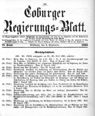 Coburger Regierungs-Blatt Mittwoch 8. September 1920