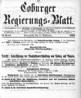 Coburger Regierungs-Blatt Samstag 11. September 1920