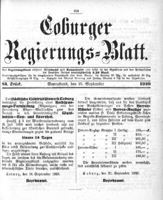 Coburger Regierungs-Blatt Samstag 25. September 1920