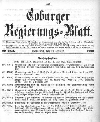 Coburger Regierungs-Blatt Samstag 16. Oktober 1920