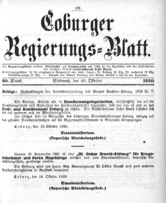 Coburger Regierungs-Blatt Mittwoch 20. Oktober 1920