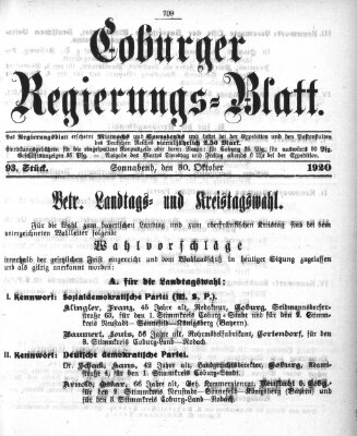 Coburger Regierungs-Blatt Samstag 30. Oktober 1920