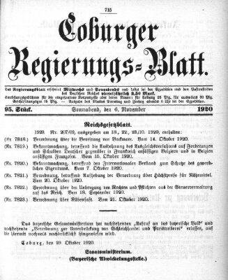 Coburger Regierungs-Blatt Samstag 6. November 1920