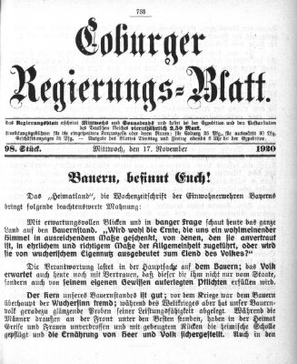 Coburger Regierungs-Blatt Mittwoch 17. November 1920