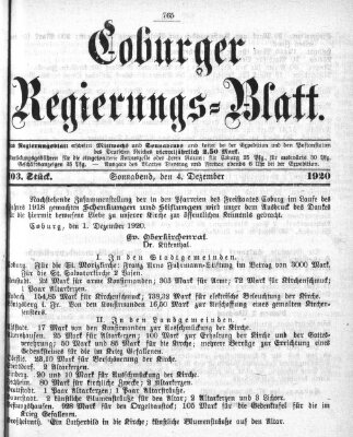 Coburger Regierungs-Blatt Samstag 4. Dezember 1920