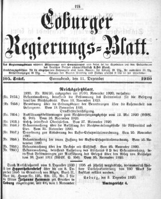 Coburger Regierungs-Blatt Samstag 11. Dezember 1920