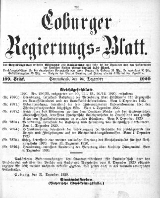 Coburger Regierungs-Blatt Samstag 25. Dezember 1920