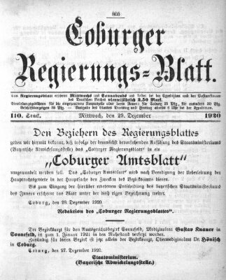 Coburger Regierungs-Blatt Mittwoch 29. Dezember 1920