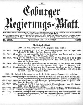 Coburger Regierungsblatt (Coburger Regierungs-Blatt) Samstag 19. Februar 1921