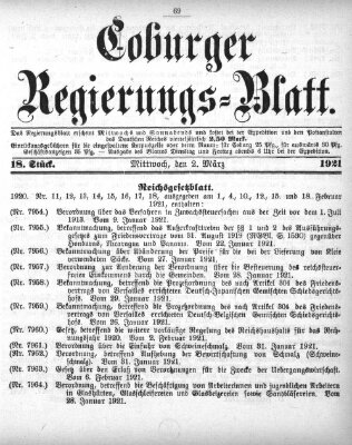 Coburger Regierungsblatt (Coburger Regierungs-Blatt) Mittwoch 2. März 1921