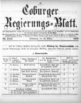 Coburger Regierungsblatt (Coburger Regierungs-Blatt) Mittwoch 23. März 1921