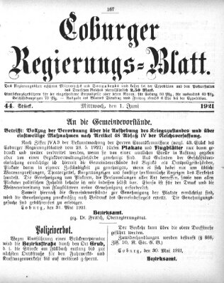 Coburger Regierungsblatt (Coburger Regierungs-Blatt) Mittwoch 1. Juni 1921