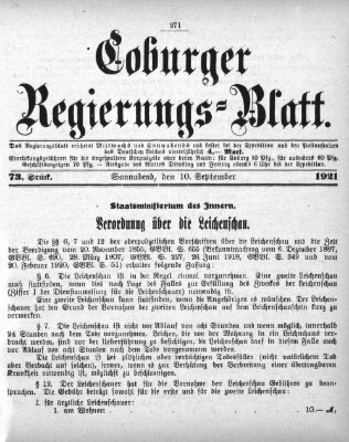 Coburger Regierungsblatt (Coburger Regierungs-Blatt) Samstag 10. September 1921