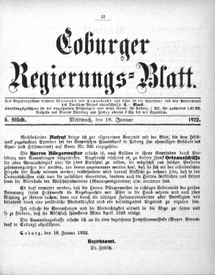 Coburger Regierungsblatt (Coburger Regierungs-Blatt) Mittwoch 18. Januar 1922